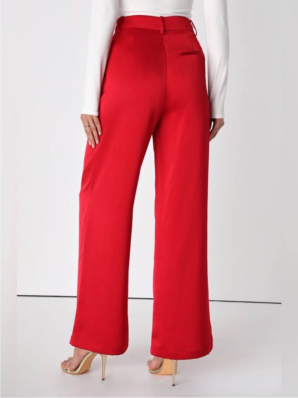 Lulus Modern Approach Red Satin Wide-Leg Pants Size L INWT - Picture 4 of 12